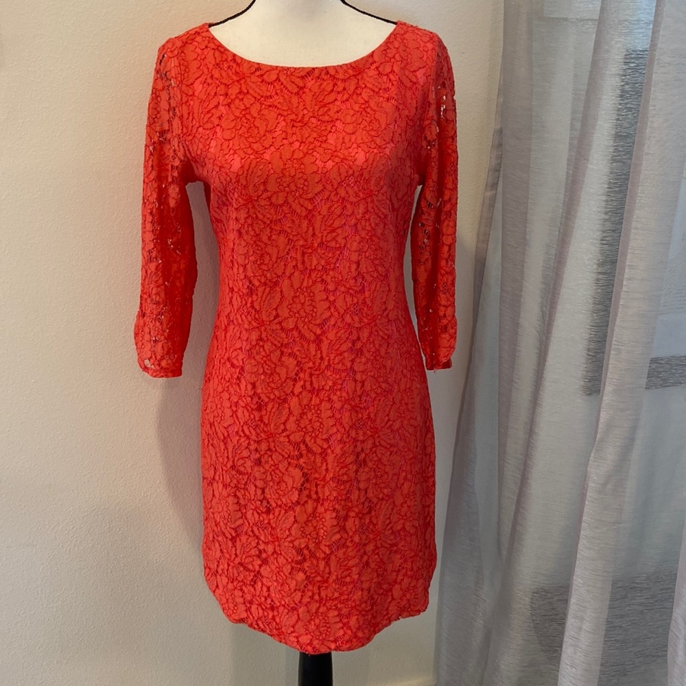 Vince Camuto lace overlay salmon/orange dress